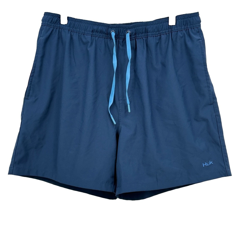 Huk Pursuit Volley Swim Shorts Mens L Large Blue Lined Quick Dry Logo